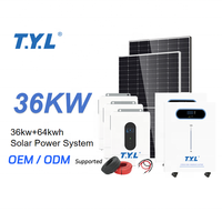 Systèmes solaires T.Y.L, kit complet 36 kW, solution complète avec panneaux monocristallins 580 W et batterie Lifepo4 51,2 V, onduleur