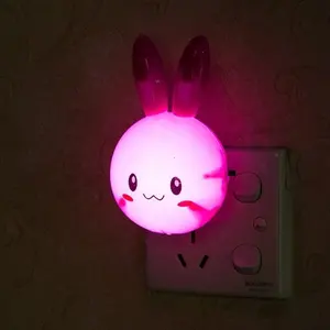 Lámpara LED de noche de conejo de dibujos animados, interruptor de encendido/apagado, luz de pared, enchufe europeo y estadounidense, lámpara de noche para niños, regalos para bebés