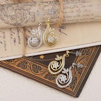 Anting-anting tetesan air bunga zirkon berlapis emas tembaga potongan oval dengan setting cakar, perhiasan untuk wanita pesta