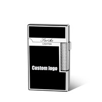 Briquet à roue coulissante latérale en métal de haute qualité, coupe-vent, à double flamme au butane, cadeau pour homme, accessoires pour fumeurs