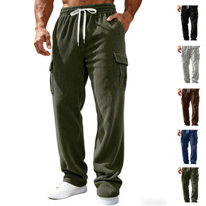 Pantalones Cargo de Pana para Hombre, Transpirables, con Cordón, Bolsillos, Diseño Liso, Pantalones Largos, Ropa Casual para Exteriores - Product Image 1