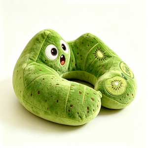 Almohada de Viaje de Peluche Personalizada con Forma de Kiwi, Cojín de Cuello con Personaje de Kiwi Adorable, Almohada de Cuello de Peluche Bordada con Rodaja de Kiwi - Product Image 5