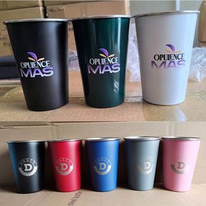 Custom <b>Logo</b> 304 Pint Cup Stainless Steel 16oz Beer Reusable Coffee Mug Cups With Straw Red Lid Egg Aluminium Sublimation Copos - Product Image 1