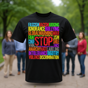 Vêtements en coton pour adultes, sensibilisation sociale, STOP à la discrimination, à l'ignorance, à la violence, à la haine, au racisme - T-shirts promotionnels - Product Image 3
