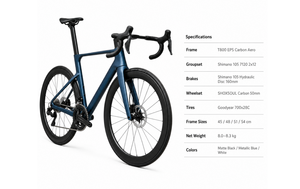 Bicicleta de Carretera Aerodinámica de Fibra de Carbono 700C, 24 Velocidades, Frenos de Disco Hidráulicos, Juego de Ruedas de Carbono de 50 mm, Eje Pasante, Bicicleta de Carreras para Adultos - Product Image 6
