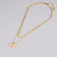 Collier double couche en acier inoxydable plaqué or 18 carats pour femmes, tendance et populaire