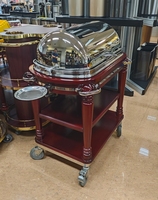 304 Edelstahl Mahagoni Massivholz Bratenwärmer mit Spiegelstahlbeschichtung, Chafing Dish Buffetwagen für Restaurants