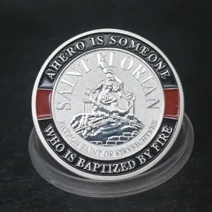 Première dans la dernière pièce de prière Saint des pompiers Red Line Challenge Coin - Product Image 1