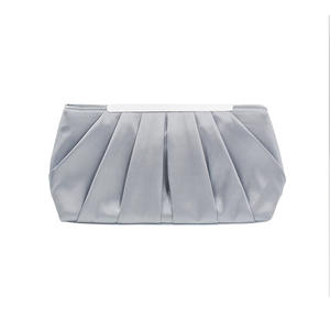 New Fashionable Trapeze Shape Pleated Silk Satin Evening <b>Clutch</b> with Chain Strap and Square Pattern Polyester Lining for Parties - Product Image 1
