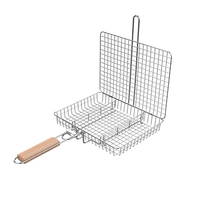 Panier de barbecue en acier inoxydable avec longue poignée en bois amovible, antiadhésif, chromé, pour barbecue en plein air