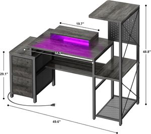 49'' <strong>Grey</strong> Oak <strong>Gaming</strong> <strong>Desk</strong> with LED Lights &amp; Multi-Layer Storage - Product Image 2