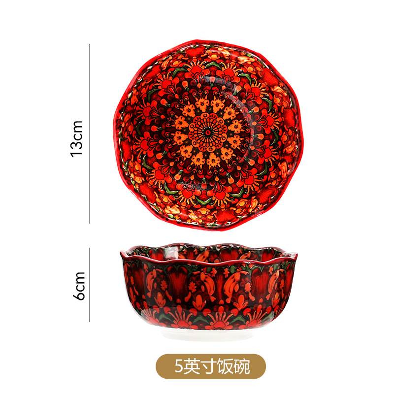 Tazón de arroz con flor roja de 5 pulgadas