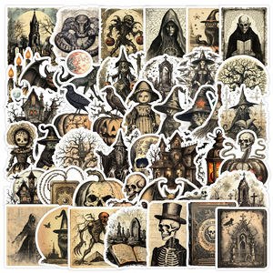 50 pièces Vintage horreur Halloween Graffiti autocollants pour ordinateur portable bagages décor mode <span class=keywords><strong>diable</strong></span> sorcière autocollant - Product Image 2