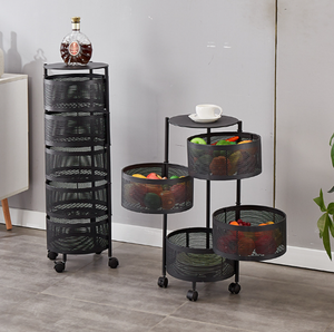 Multi Layer Rotatable <strong>Kitchen</strong> Storage <strong>Rack</strong> Movable Round Design for Home Floor Standing Fruit <strong>Vegetable</strong> Basket Storage - Product Image 3