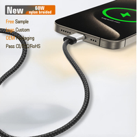 Neuerscheinung 3ft 1M 48 Nylon Geflochtenes USB-C 60W 3A Schnellladekabel mit ABS-Gehäuse für Kamera