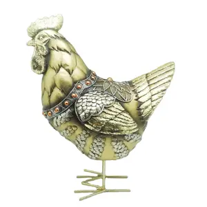 Resina Gallo de Oro esculturas gallina estatuas para la decoración de la casa