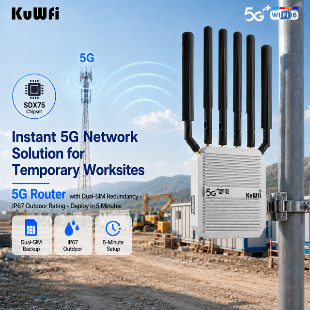 Sdx75 5G Modem KuWFi Gigabit Dual Band 3000Mbps NSA/SA 360 Wifi Enrutador VPN Outdoor 5g Wifi Cpe Router with 2 Sim Card Slot