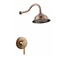 Ensemble de robinetterie de douche en laiton antique poli à double poignée avec cartouche céramique, pommeau de douche pluie et système chaud/froid