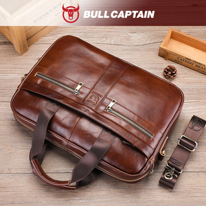 BULLCAPTAIN <b>Briefcase</b> Shoulder Messenger Bags Men's Genuine Leather 14-inch Laptop Bag's Men's <b>Briefcase</b> Office Business Handbag - Product Image 2