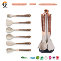 Ensemble d'ustensiles de cuisine en silicone 7 pièces, OEM ODM, qualité alimentaire, sans BPA, outils de cuisson antiadhésifs, louche, spatule, spatule à retourner