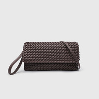 Tas Selempang Wanita Kulit PU Mewah Model Terbaru Bergaris Kancing, Tas Bahu Tunggal, Tas Tangan Anyaman Trendi nan Elegan