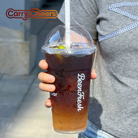 Gobelets en plastique transparent personnalisés avec logo, 700 ml (24 oz), avec couvercles en dôme et pailles, pour café et boissons froides