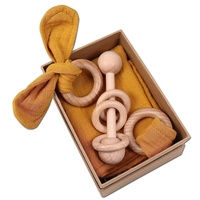 3 à 10 mois bébé fille garçon anneau en bois dentition pratique dentaire jouet bébé mâcher salive serviette ensemble BL011801
