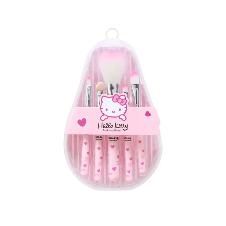 2022 Amazon Hot Selling Hello Kitty Cartoon 5pcs Makeup Cosmetic Brush Set Gift Kit