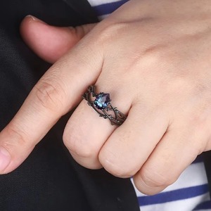 Anillos de circonita mística con corte de gota de agua ZhuQian al por mayor, tono negro, para mujer, joyería gótica vintage con diseño de espina y enredadera para fiesta - Product Image 2