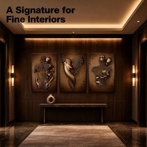 Triptico Moderno con Figure Metalliche, Arte Murale in Cristallo, Stampa Lucida HD, Quadro Decorativo per Soggiorno, Hotel, Regalo - Product Image 3