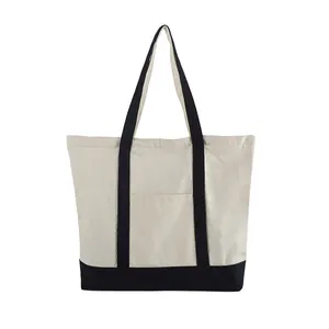 Durable Large Beach Bag Simple Cotton Linen Canvas Hit Color Tote Bag Grocery Lifestyle Canvas Shopping Bag