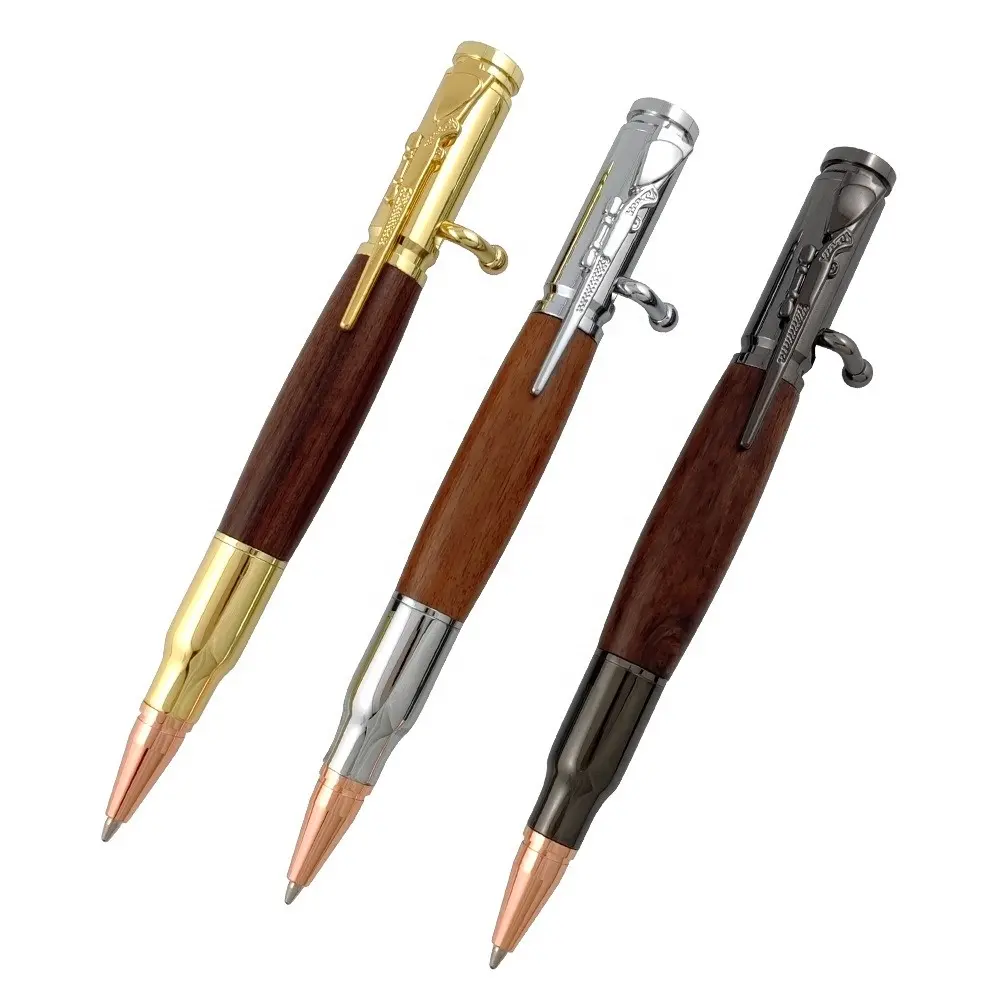 قلم عمل تكتيكي جديد على شكل رصاصة خشبية قلم حبر جاف معدني فاخر