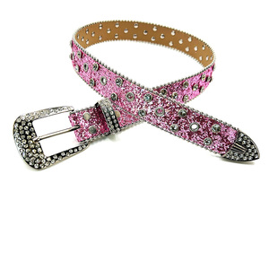Cintura con Fibbia in Lega e Strass, in PU Glitterato e Acrilico, Stile Western Hip Hop <span class=keywords><strong>Punk</strong></span> <span class=keywords><strong>Rock</strong></span>, Larghezza 3,3 cm, Lunghezza 100-135 cm - Product Image 1