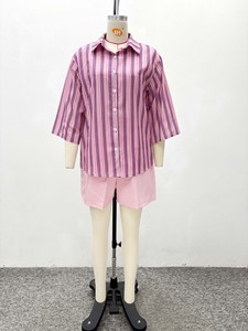 Women's New Style Loose-Fit Elegant Cardigan Striped Shirt Shorts African New Style 2-Piece <b>Set</b> Fashion - Product Image 5