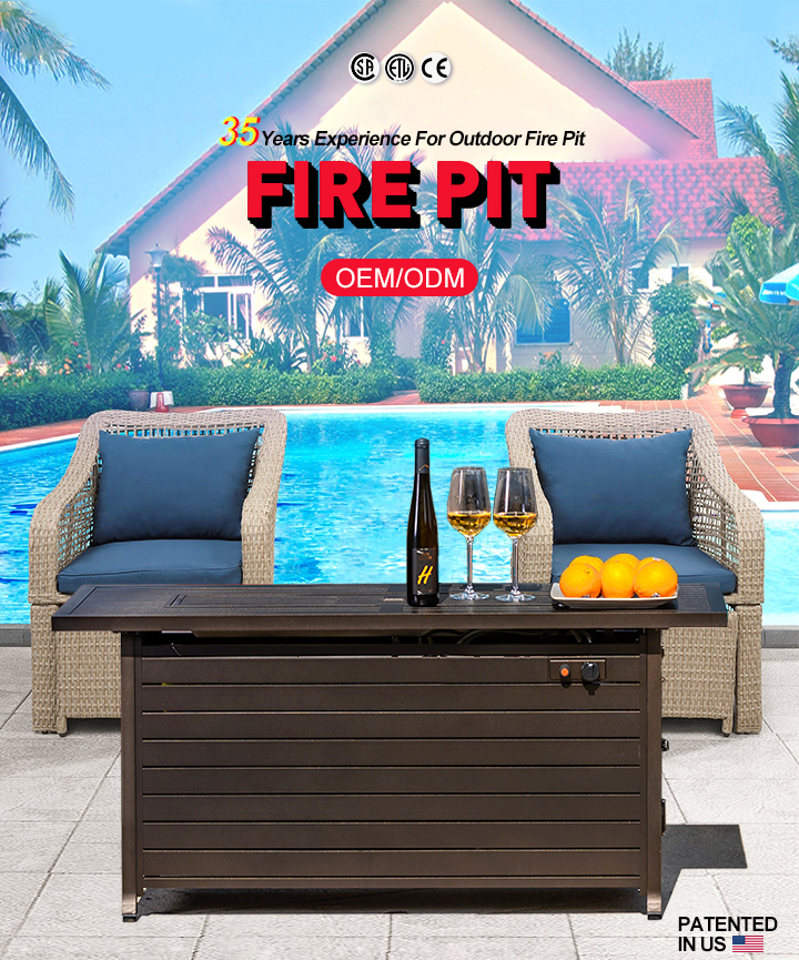 Propane Gas Backyard Rectangular Table Top Fire Pit Table With Free Burner Cover