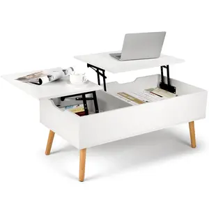 モダンで調節可能な白いリフトトップ拡張可能な4本足のコーヒーテーブル収納付き黒の素朴な折りたたみ式リビングルームの家具