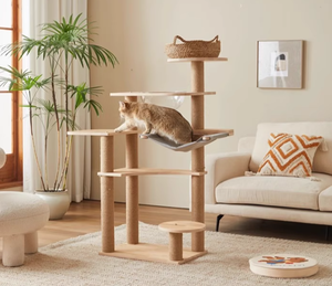 Direktverkauf ab Werk Moderne Luxuriöse Holz-Katzenklettergerüste Mehrschichtige Kratzbäume Sprungplattformen Hängematten - Product Image 4