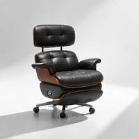 Chaise de bureau haut de gamme en cuir véritable, inclinable électriquement, chaise de direction confortable à dossier haut avec repose-pieds en aluminium