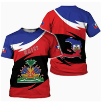 T-shirt pour adulte à manches courtes en polyester imprimé numérique motif Haïti de qualité supérieure, nouveau style d'été, parfait pour offrir en cadeau à des amis