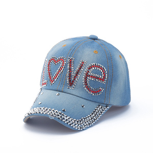 Casquette de baseball en denim imprimé strass mode été printemps Logo personnalisé casquette de sport pour femmes hommes - Product Image 4