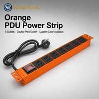 Barre d'alimentation PDU couleur orange personnalisée, 6 prises, interrupteur bipolaire, coque en alliage d'aluminium, barre d'alimentation PDU pour rack, prises