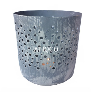 Elegant Grey Wash Hole Jali Iron Votive Holder for Poolside Decorative Item & Other Candle Holders Lanterns & Candle Jars - Product Image 1