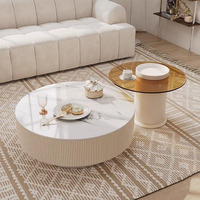 Table basse et meuble TV combinés en panneaux de roche, style luxe léger, design artistique créatif, pour salon, table basse ronde