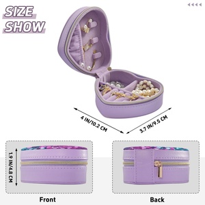 High Quality Mini Gold Zipper PU Saffiano Leather Travel Case Jewellery <b>Small</b> <b>Storage</b> Organizer Heart-shape Jewelry <b>Box</b> - Product Image 3