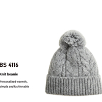 Bonnet en acrylique uni brodé de logo, chapeau à pompons d'hiver, design à la mode, bonnet chaud d'automne et d'hiver, vente en gros
