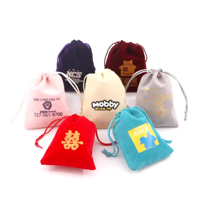 Low MOQ free sample custom branded drawstring pouch small custom gift velvet bag