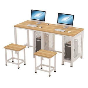 Bureau d'ordinateur double pour étudiants, idéal pour les cours de formation en laboratoire scolaire, avec plateau pour clavier et gestion des câbles, en MDF, pour usage bureautique - Product Image 2