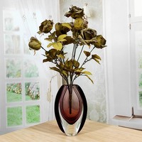 Vase unique en verre soufflé artisanal MJ, décor de maison, couleur verte, en verre Liuli Murano émaillé, dôme floral artistique pour table