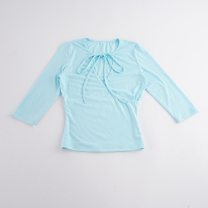 เสื้อครอปท็อปแขนยาวทรงเข้ารูปสำหรับผู้หญิง สไตล์ Y2K ดีไซน์ผูกเชือกด้านหน้าแบบเว้า ตัดเย็บแบบผูกเชือก แฟชั่นลำลองสำหรับผู้หญิง - Product Image 6
