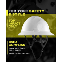 Casque de sécurité blanc à visière intégrale ventilée de type V, suspension à 4 points à cliquet, en HDPE, certifié OSHA ANSI Z89, pour la construction